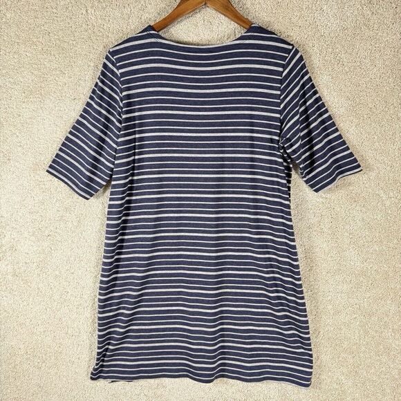 Eileen Fisher Tunic Navy Gray Stripe Womens Medium Round Neck Stretch Shirt Top - Picture 11 of 11